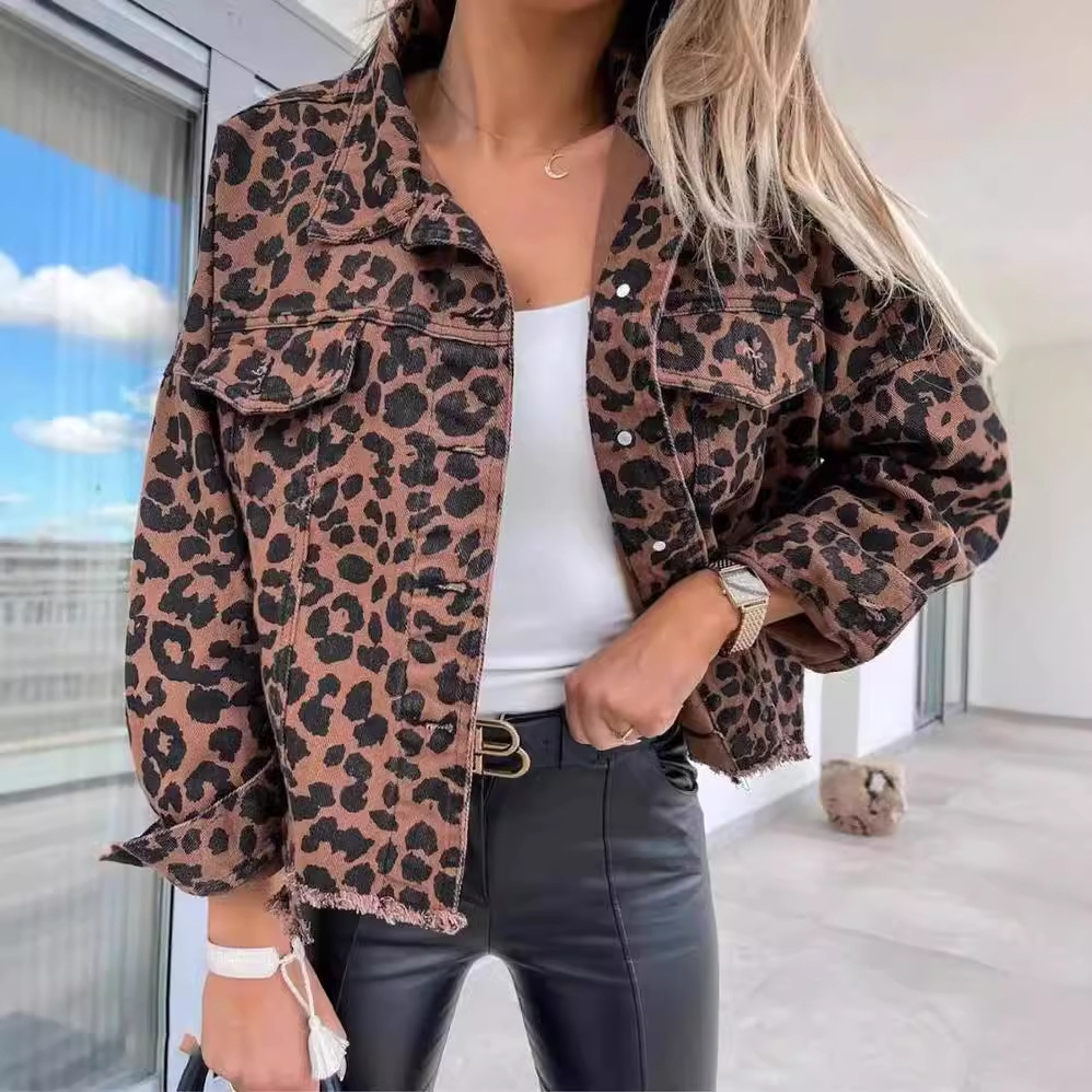 Leopard Print Y2K Denim Jacket