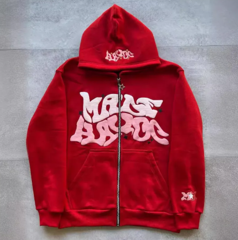 Printed Black Zip Hoodie