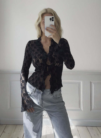 Y2K Vintage Lace Floral Long Sleeve Crop Cardigan