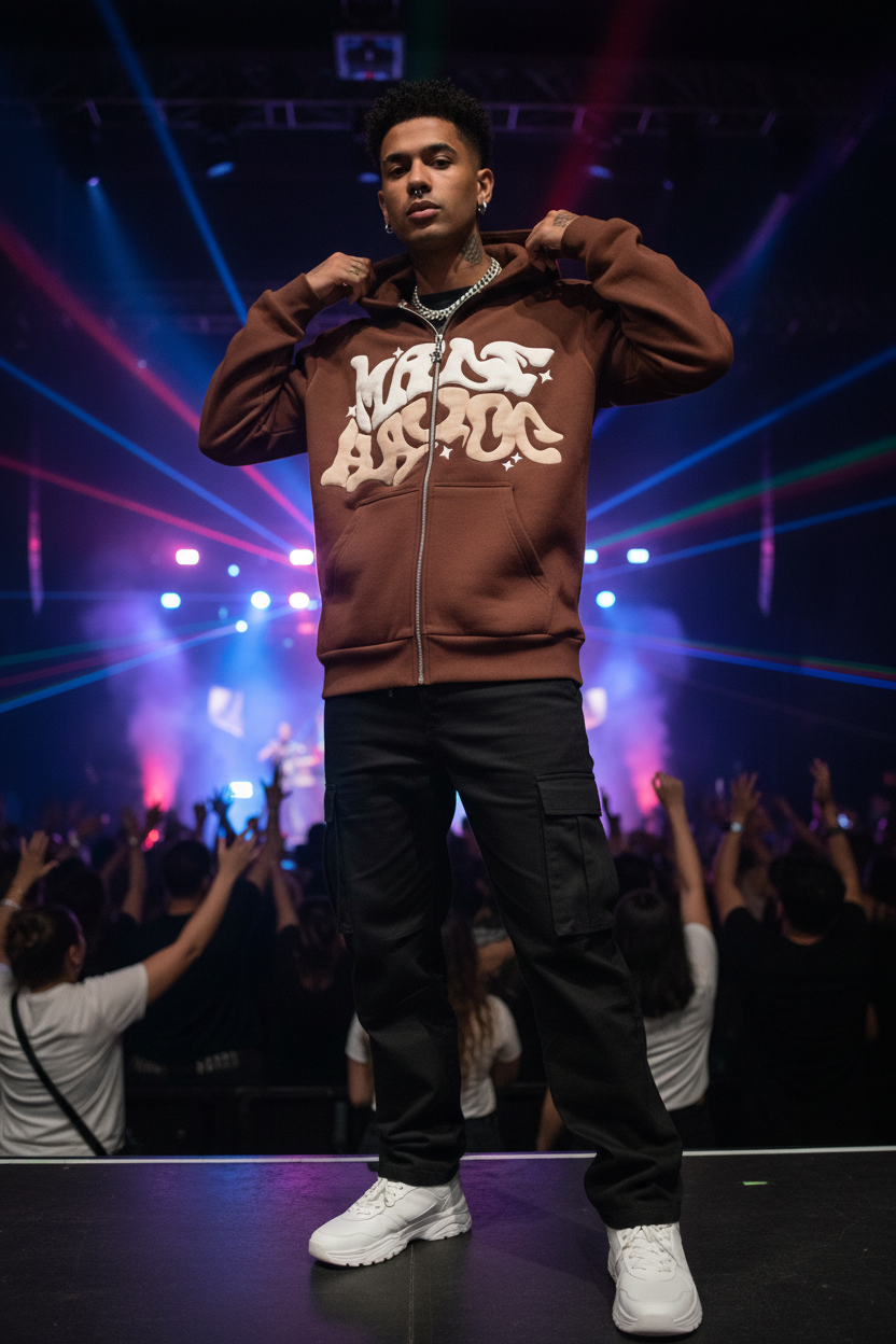 Printed Black Zip Hoodie