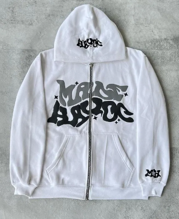 Printed Black Zip Hoodie