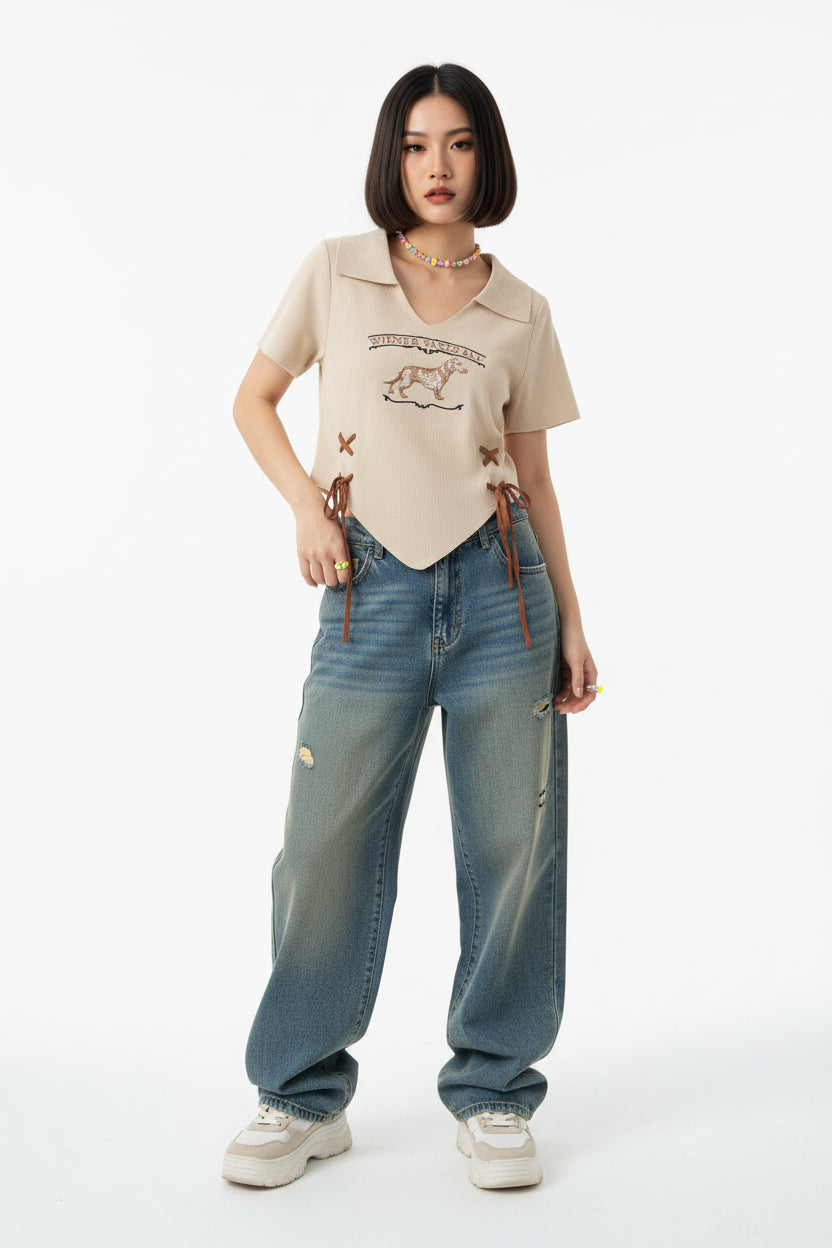 HELIAR Women Y2K Slim Crop Top with Patchwork Design