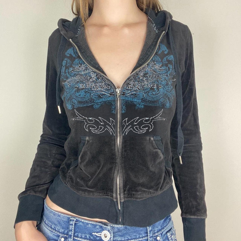 Y2K Vintage Slim Embroidery Zip-Up Hoodies Jacket