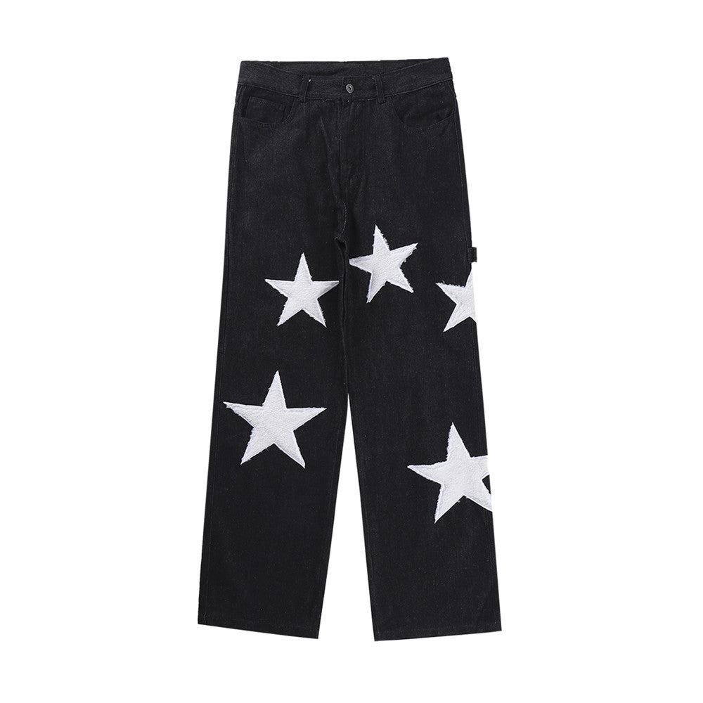 Men's Five Pointed Star Flocking Embroidered Jeans